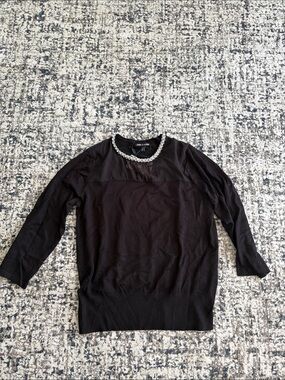 Cable & Gauge Black Women's Sweater with Embellished Neckline